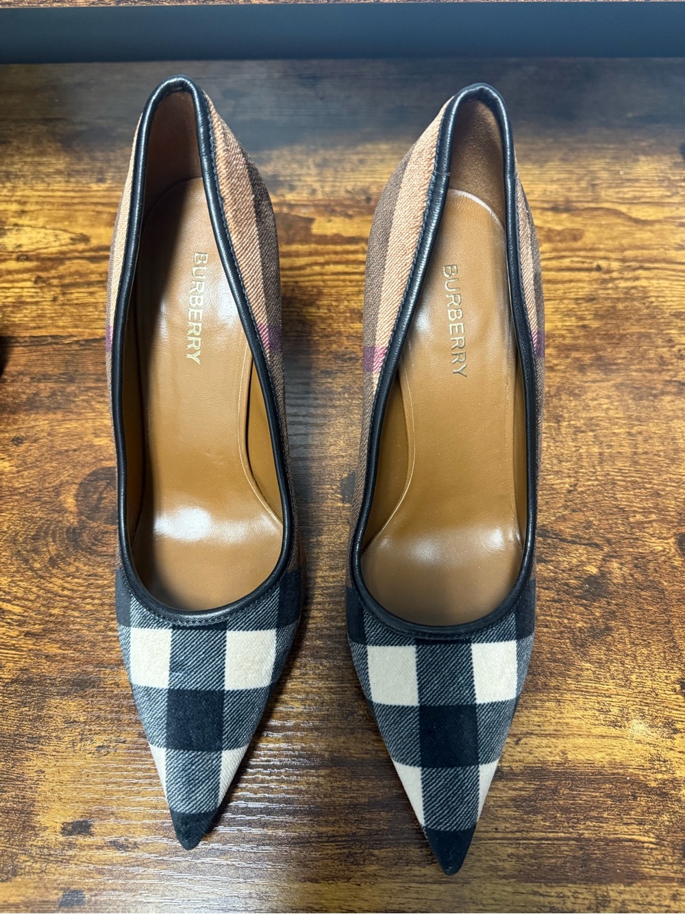 Burberry Black & Cream Check Pointed Toe Pumps